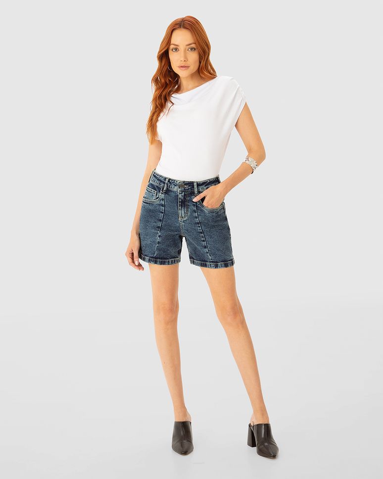 Shorts Feminino Boyfriend Recorte Frontal Em Jeans Com Elastano - ENFIM