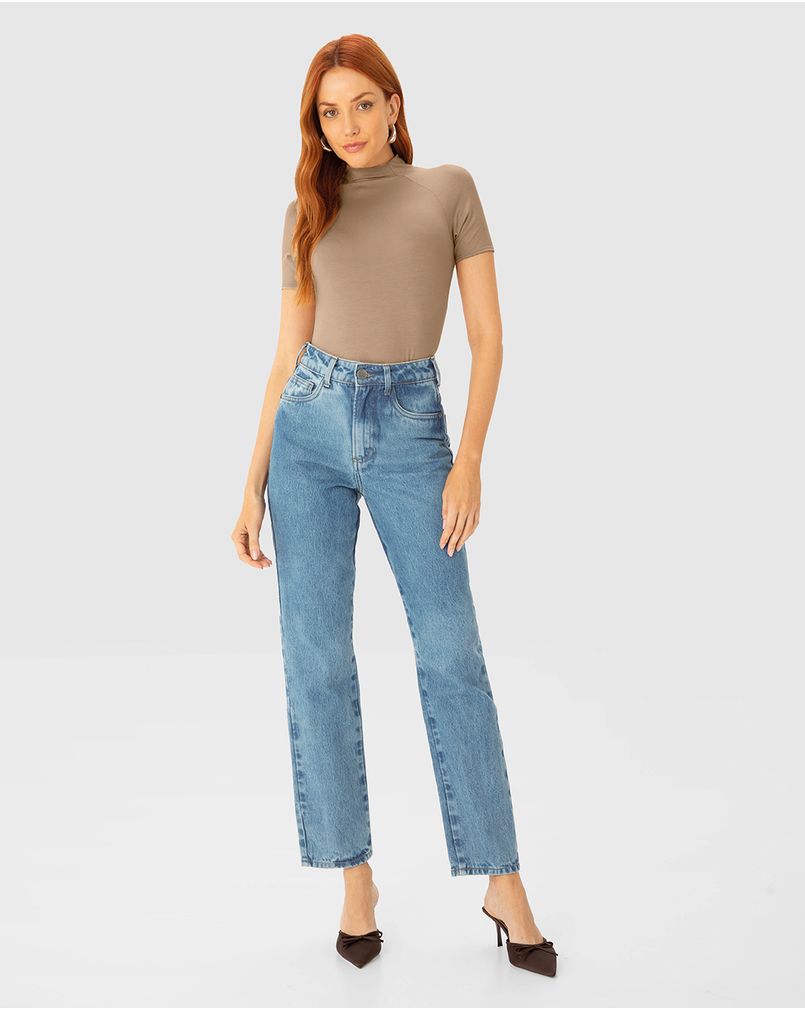 Blusa Básica Feminina Gola Alta Manga Curta Em Viscose Stretch