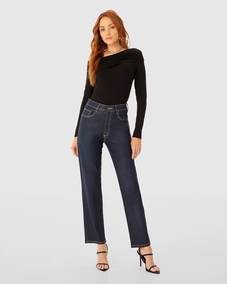 Calça Feminina Reta Cintura Alta Em Jeans Com Elastano - ENFIM