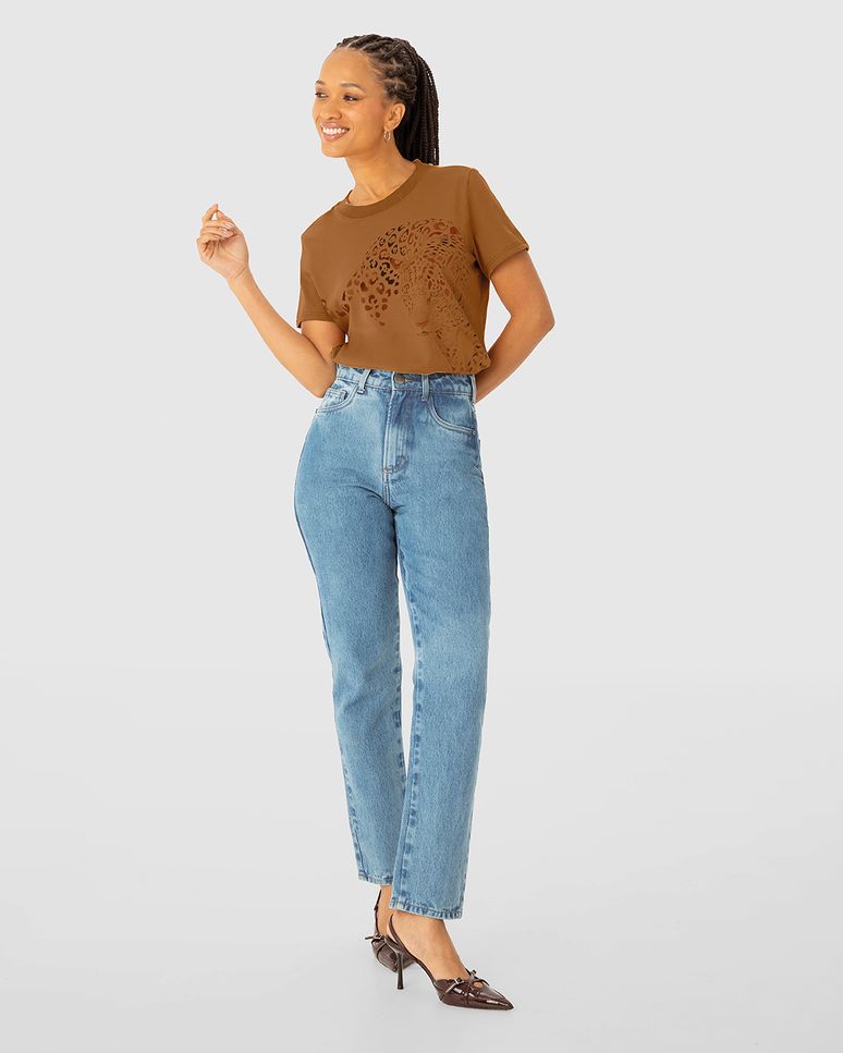 T-Shirt Feminina Slim Estampa Onça Em Algodão - ENFIM