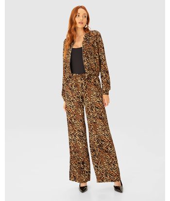 Calça Wide Leg Feminina Animal Print Em Viscose - ENFIM