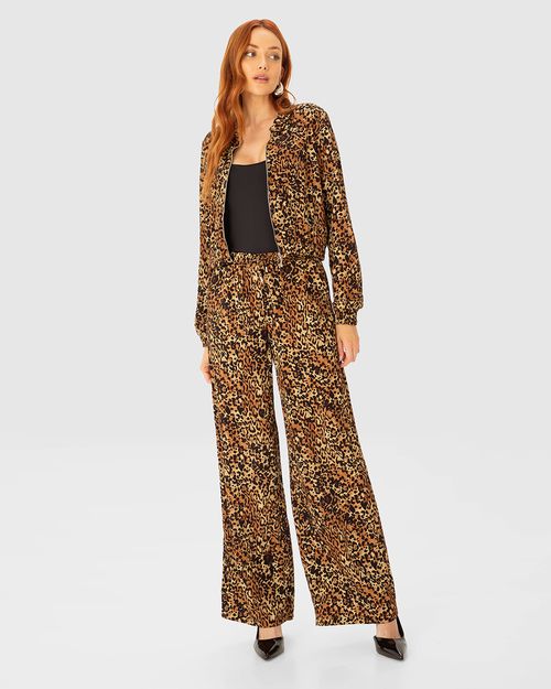 Calça Wide Leg Feminina Animal Print Em Viscose - ENFIM