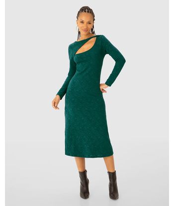 Vestido Midi Feminino Busto Detalhe Vazado Em Malha Jacquard - ENFIM