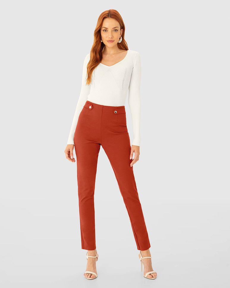 Calça Legging Feminina Detalhe Botões Metálicos Em Malha Interlock - ENFIM