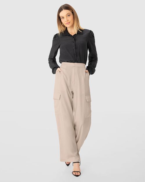 Camisa Feminina Mangas Bufantes Em Tecido Algodão Com Seda - ENFIM