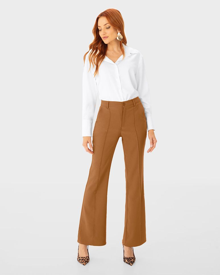 Calça Feminina Bootcut Recorte Frontal Em Crepe Stretch - ENFIM