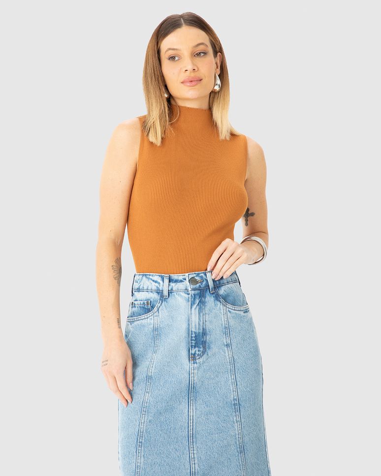 Regata Justa Feminina Gola Alta Em Tricô - ENFIM