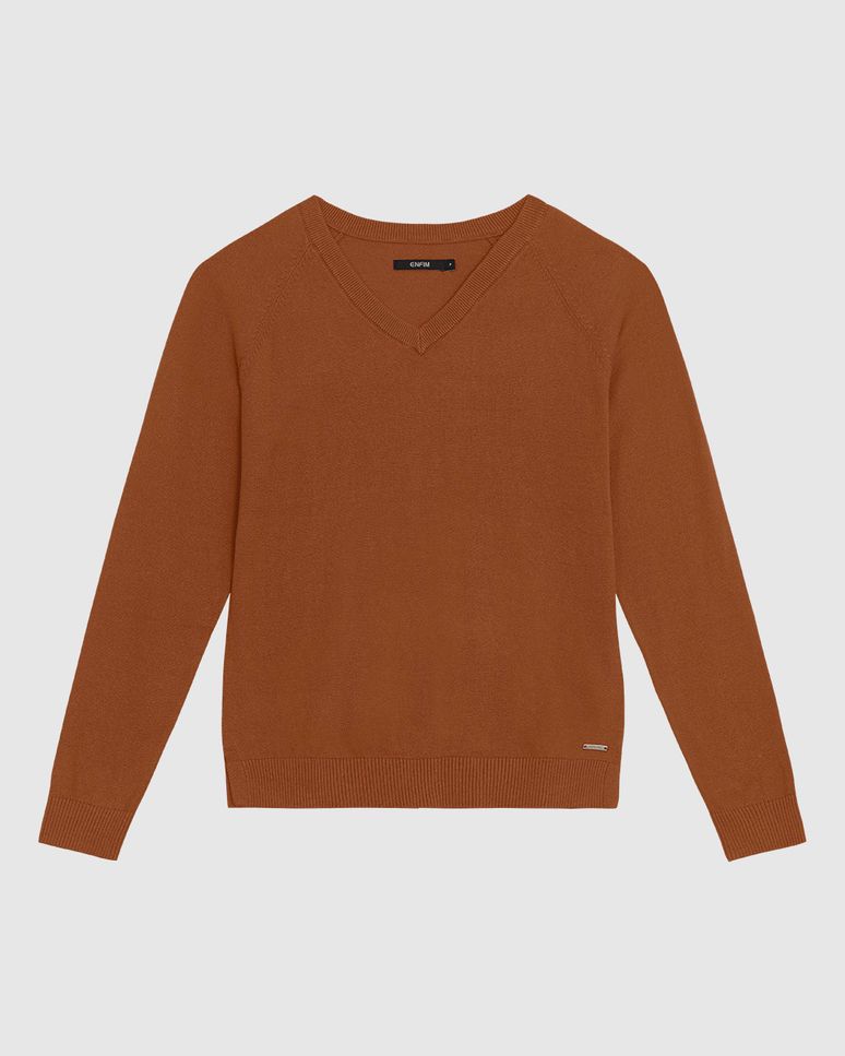 Suéter Feminino Gola V Manga Longa Em Tricô - ENFIM