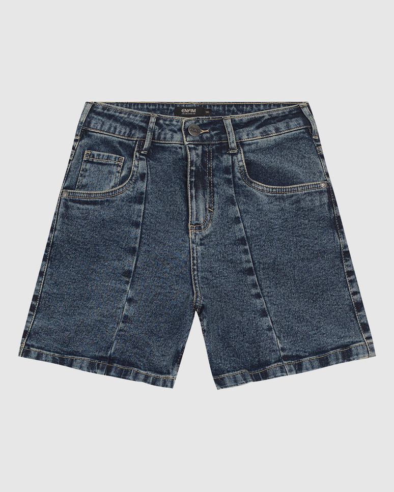 Shorts Feminino Boyfriend Recorte Frontal Em Jeans Com Elastano - ENFIM