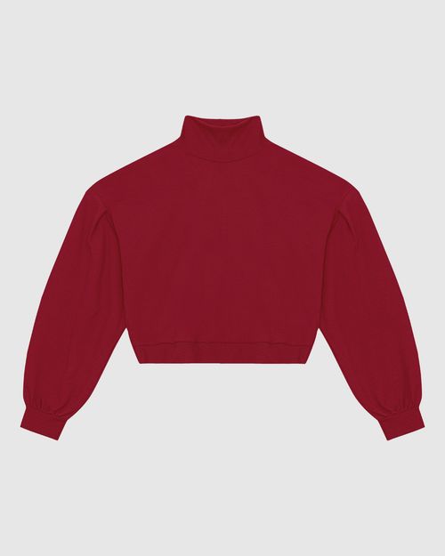 Blusão Cropped Feminino Gola Alta Em Moletom Stretch Flanelado - ENFIM