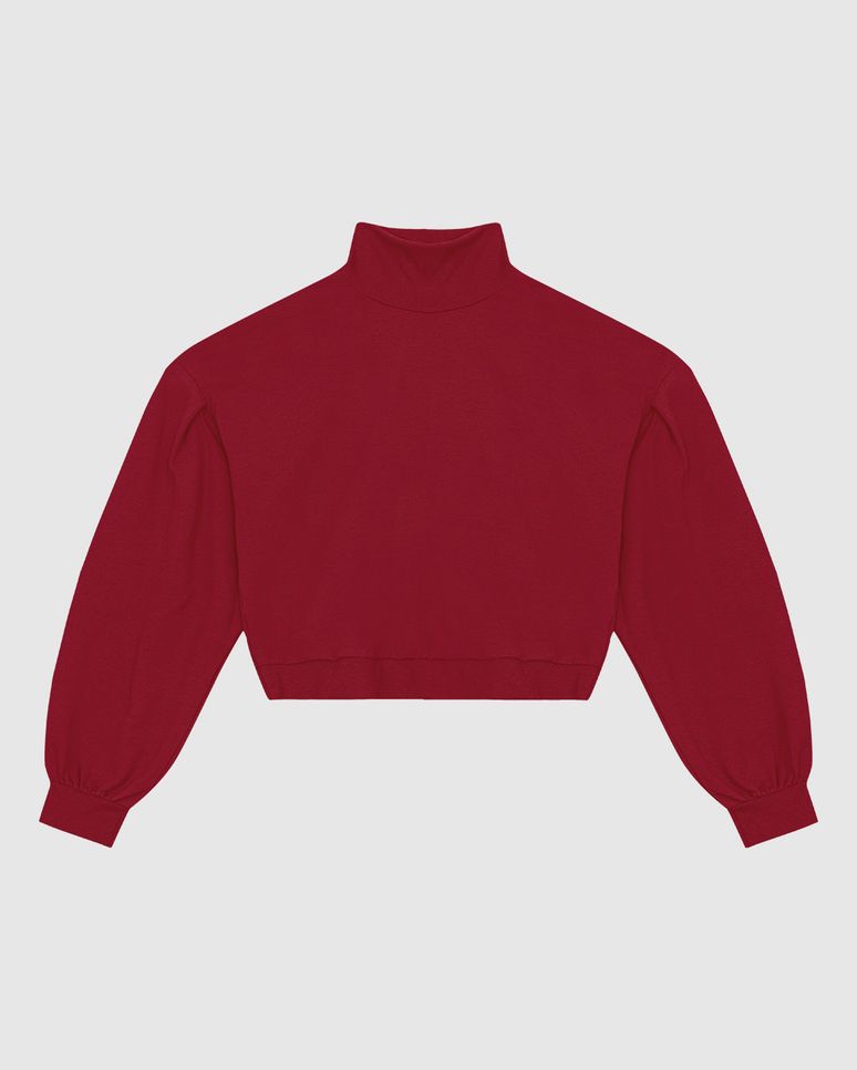 Blusão Cropped Feminino Gola Alta Em Moletom Stretch Flanelado - ENFIM