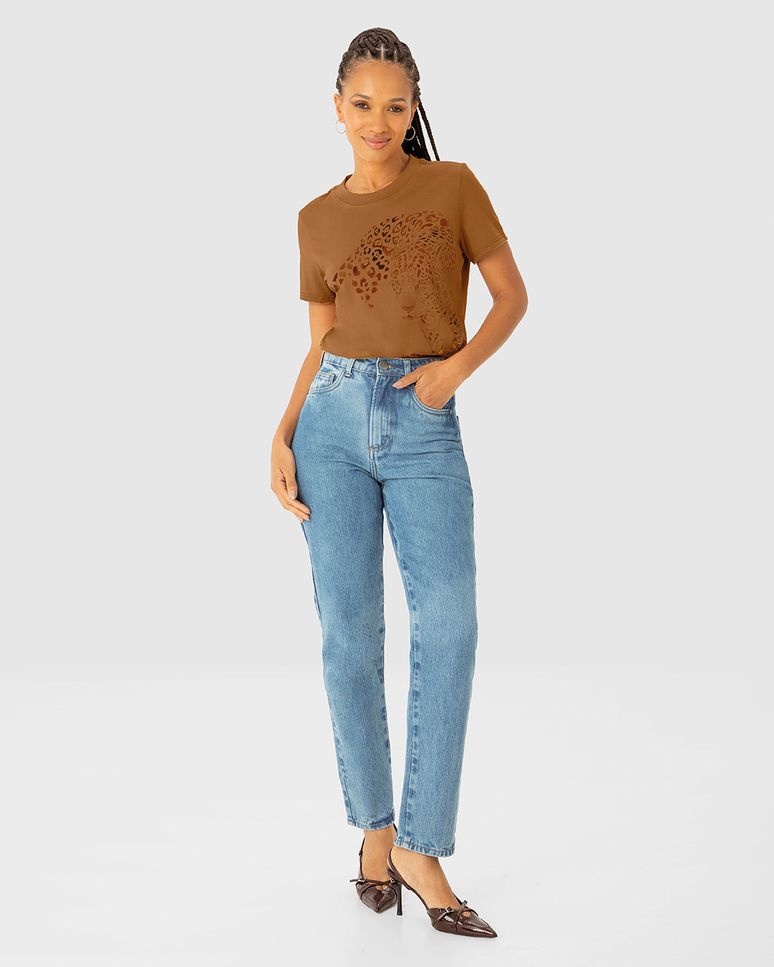 T-Shirt Feminina Slim Estampa Onça Em Algodão - ENFIM