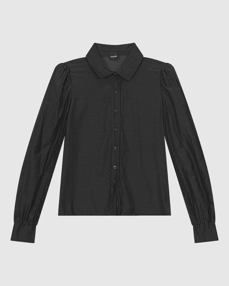 Camisa Feminina Mangas Bufantes Em Tecido Algodão Com Seda - ENFIM