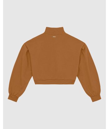 Blusão Cropped Feminino Gola Alta Em Moletom Stretch Flanelado - ENFIM