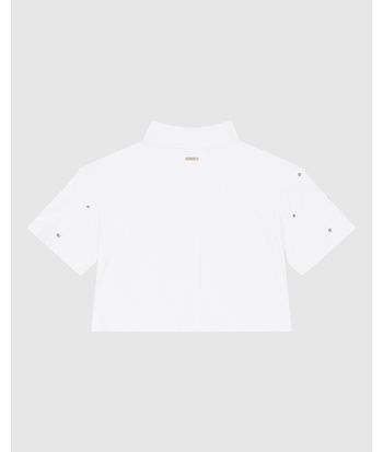 T-Shirt Feminina Cropped Gola Alta Aplique Strass Em Algodão - ENFIM