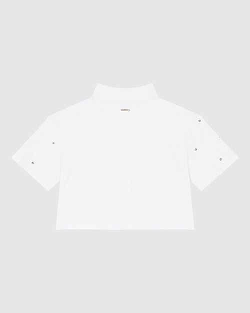 T-Shirt Feminina Cropped Gola Alta Aplique Strass Em Algodão - ENFIM