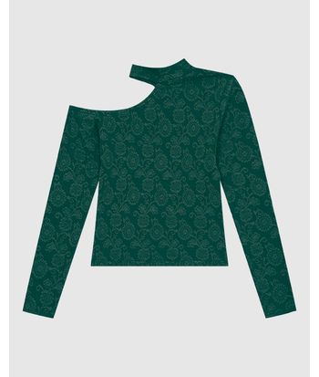 Blusa Justa Feminina Cut Out Manga Longa Em Malha Jacquard Floral - ENFIM