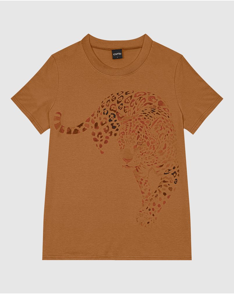 T-Shirt Feminina Slim Estampa Onça Em Algodão ENFIM MARROM Malwee
