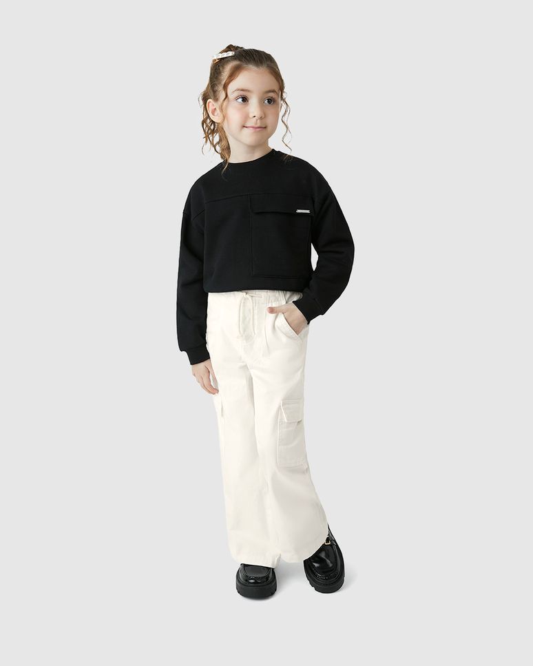Calça Menina Wide Leg Cargo Em Sarja Com Elastano - Carinhoso