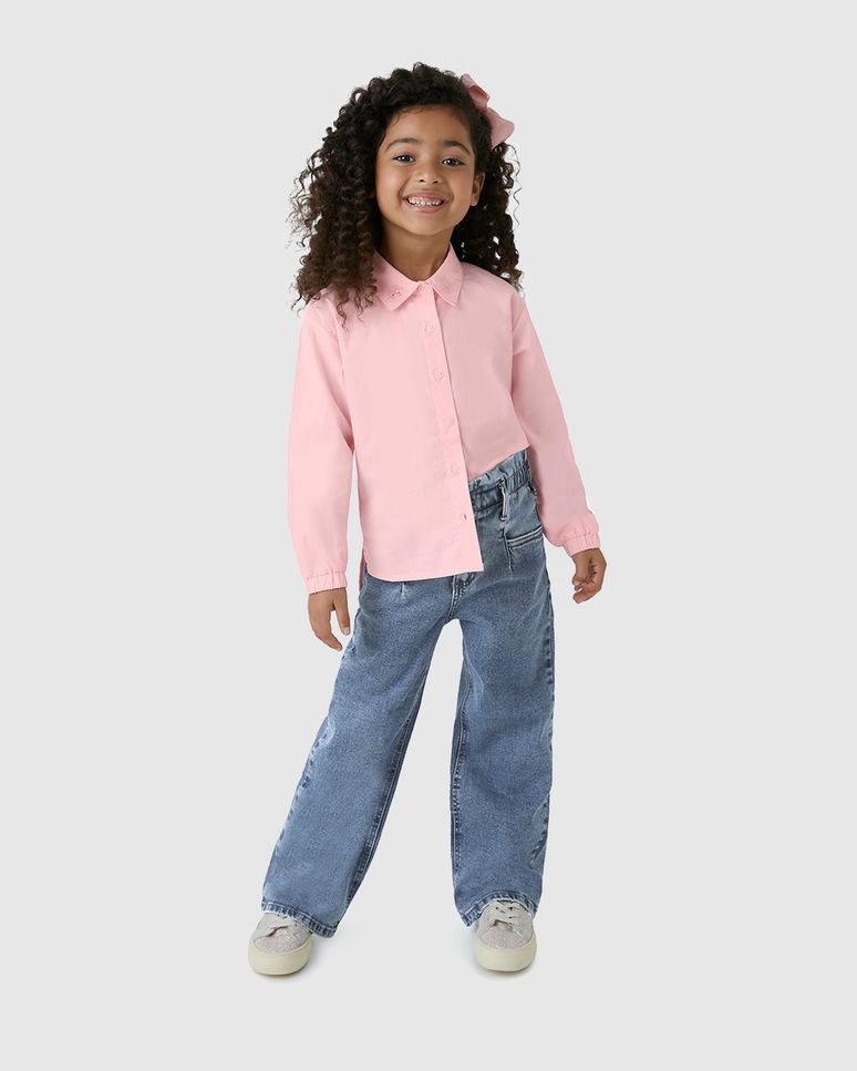 Calça Menina Wide Leg Cós Elástico Em Jeans Super Elastano - Carinhoso