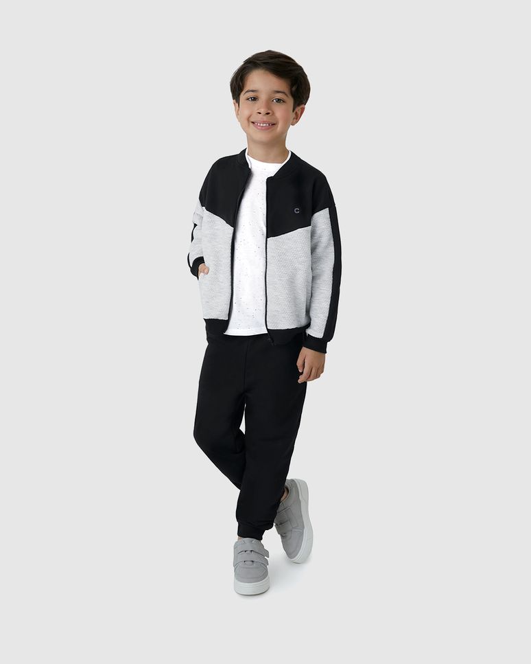 Jaqueta Bomber Menino Bicolor Em Jacquard Texturizado - Carinhoso