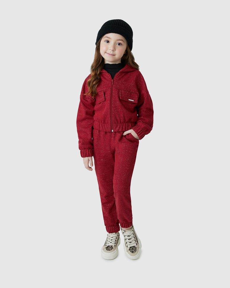 Conjunto Menina Jaqueta E Calça Jogger Em Moletinho Lurex - Carinhoso