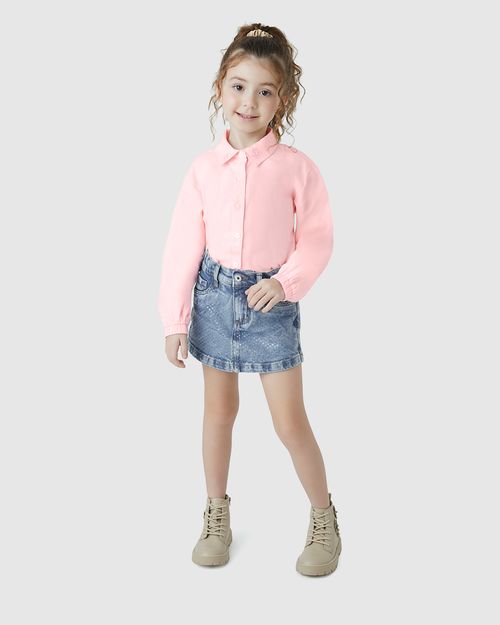 Shorts Saia Menina Bolso Funcional Em Jeans Com Elastano - Carinhoso