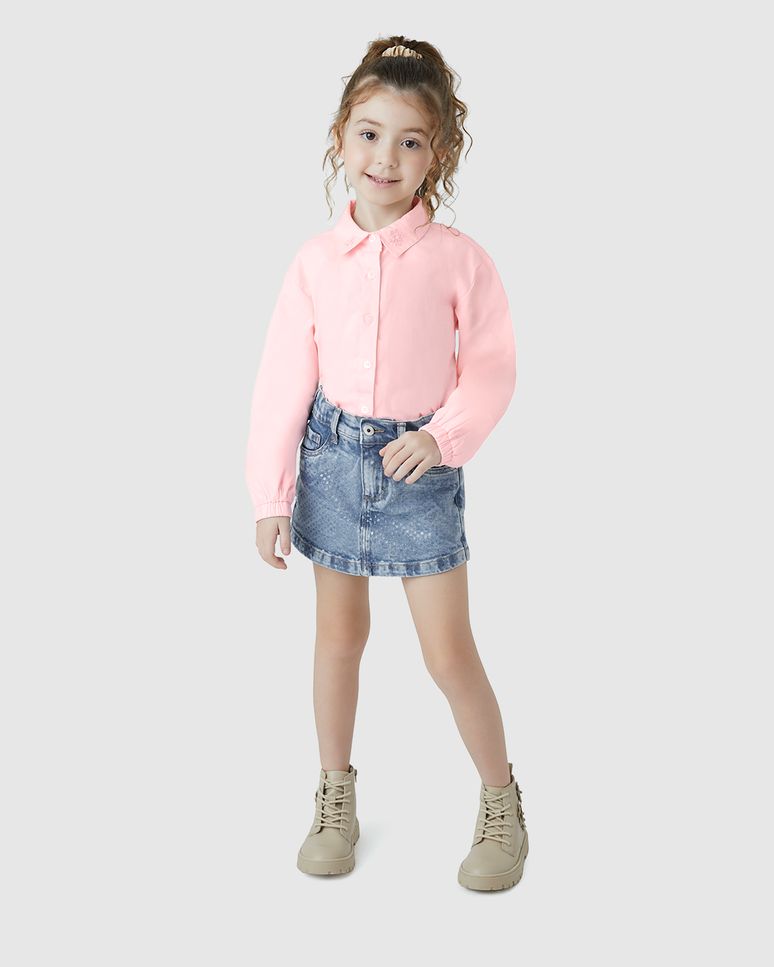 Shorts Saia Menina Bolso Funcional Em Jeans Com Elastano - Carinhoso