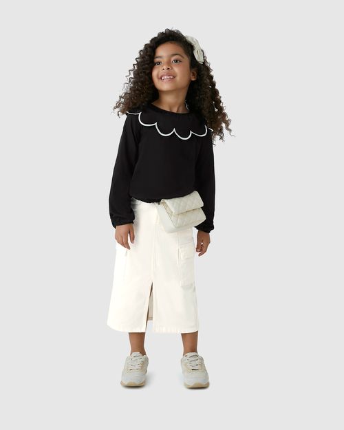 Saia Menina Midi Cargo Em Sarja Com Elastano - Carinhoso