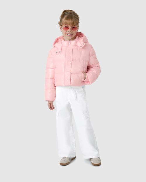 Jaqueta Menina Puffer Com Capuz Em Tecido Metalizado - Carinhoso
