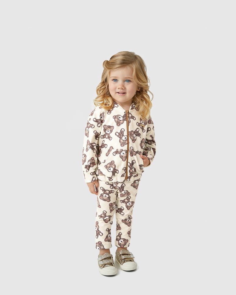 Conjunto Menina Jaqueta E Calça Estampa Ursinho Em Tecido Soft - Carinhoso