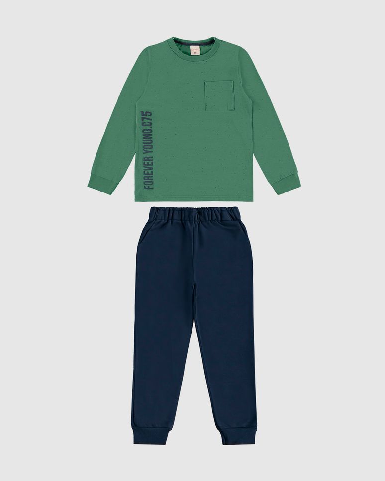 Conjunto Menino Camiseta Forever Young Em Malha Botonê - Carinhoso