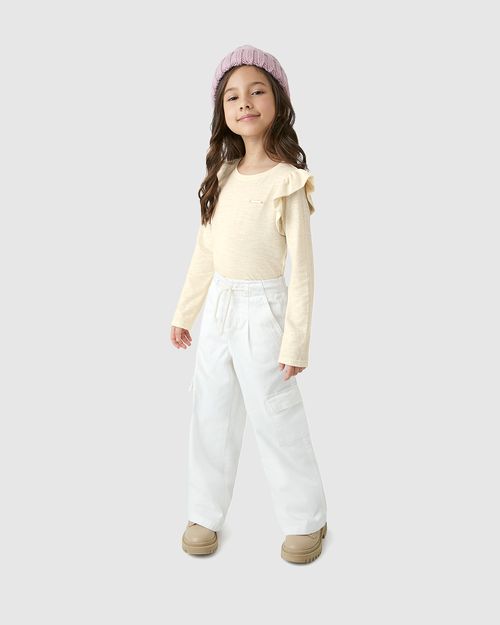 Blusa Menina Ombro Babados Em Malha Rajada Linho - Carinhoso