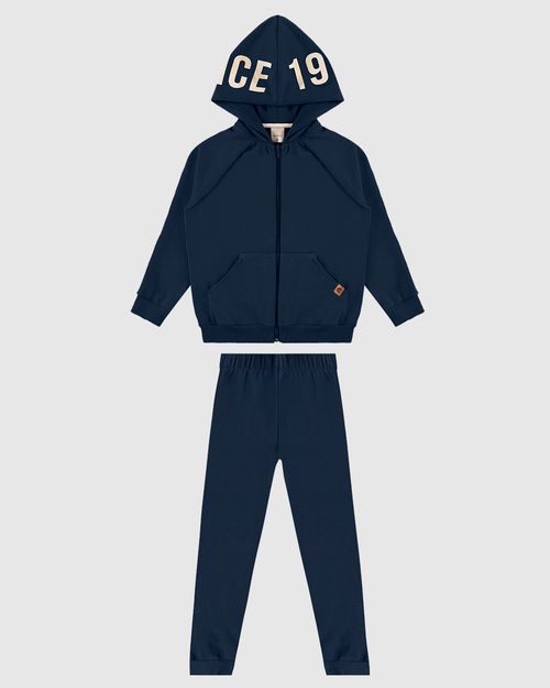 Conjunto Menino Jaqueta Capuz Com Estampa Em Moletom Flanelado - Carinhoso