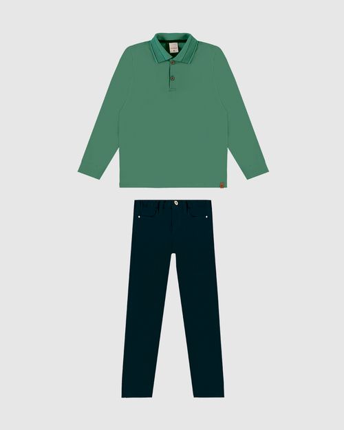 Conjunto Menino Camisa Polo Manga Longa Em Piquet Stretch - Carinhoso