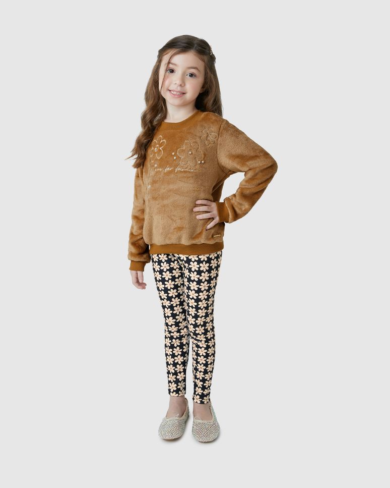 Conjunto Menina Blusão Pelúcia E Legging Estampada - Carinhoso