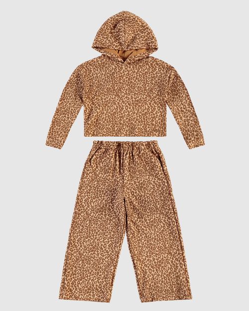 Conjunto Menina Blusão E Calça Animal Print Malha Jacquard Lurex - Carinhoso