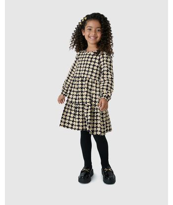 Vestido Menina Manga Longa Recortes Estampa Floral Em Algodão - Carinhoso