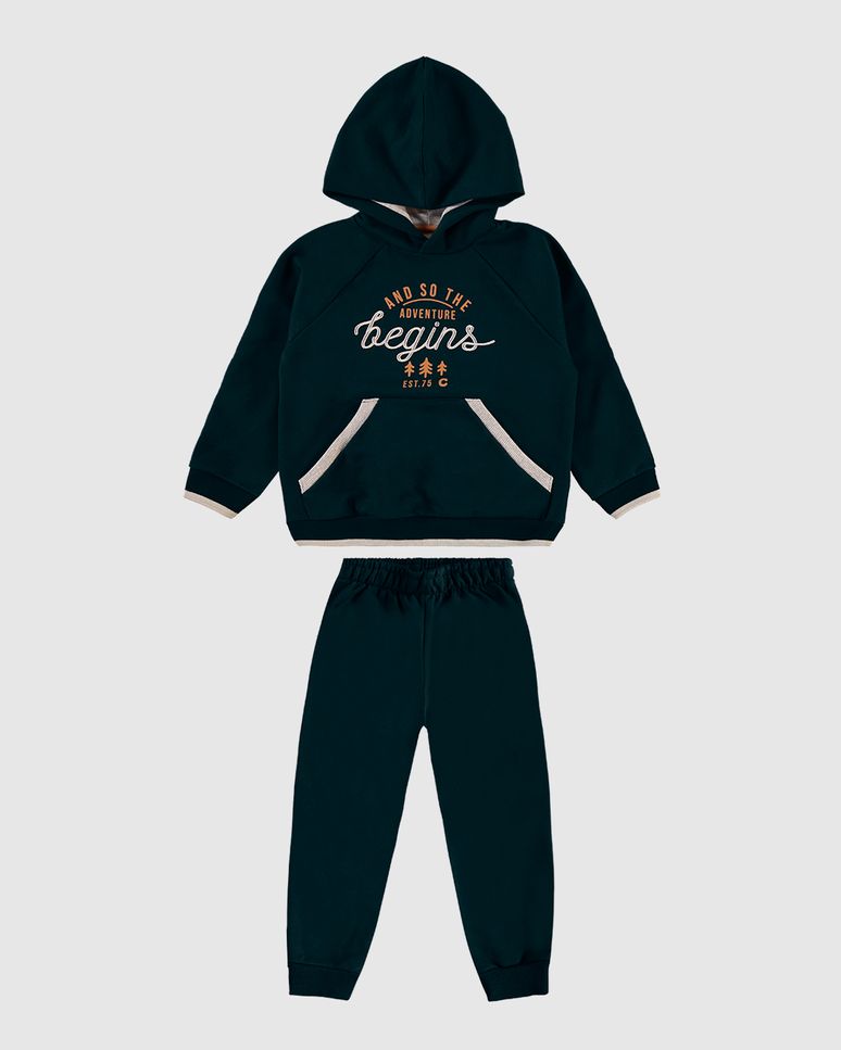 Conjunto Menino Blusão Estampa Bordada Em Moletom Flanelado - Carinhoso