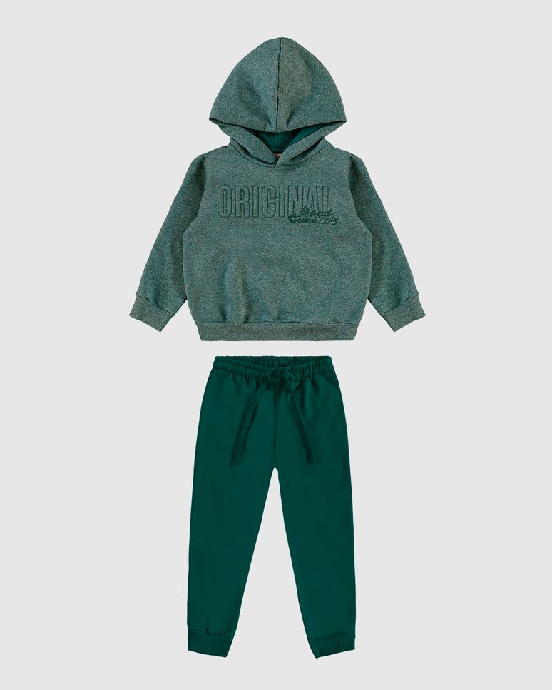 Conjunto Menino Blusão Com Capuz Em Moletom Rajado Flanelado - Carinhoso