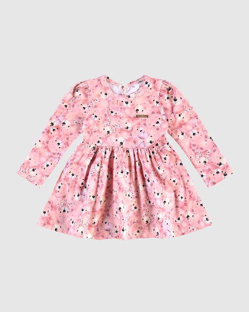 Vestido Body Menina Manga Longa Estampado Em Algodão - Carinhoso