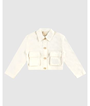 Jaqueta Cropped Menina Bolsos Frontais Em Sarja Com Elastano - Carinhoso