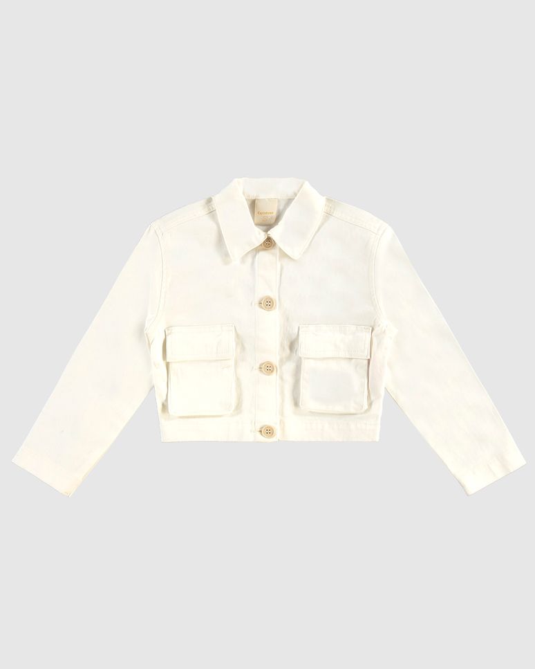 Jaqueta Cropped Menina Bolsos Frontais Em Sarja Com Elastano - Carinhoso