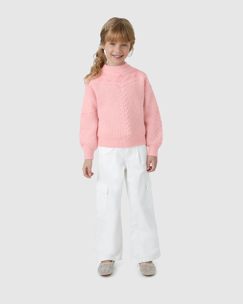 Blusão Menina Estampa Bordada Frontal Em Tricô - Carinhoso