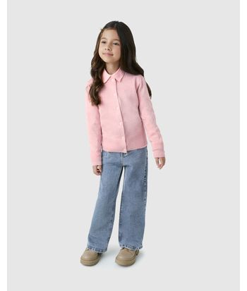 Cardigan Menina Gola Redonda Manga Longa Em Tricô Com Lurex - Carinhoso