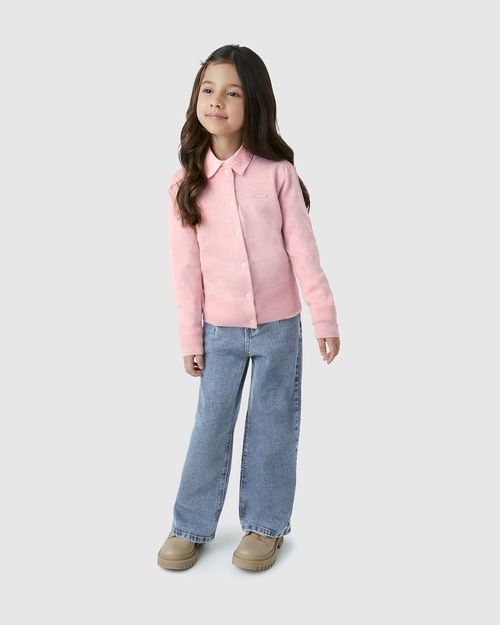 Cardigan Menina Gola Redonda Manga Longa Em Tricô Com Lurex - Carinhoso
