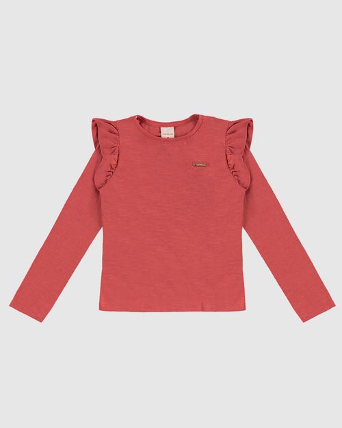 Blusa Menina Ombro Babados Em Malha Rajada Linho - Carinhoso