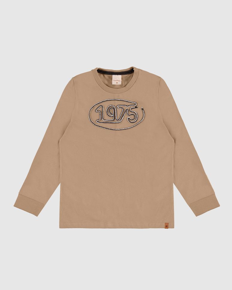 Camiseta Menino Manga Longa Bordado 1975 Em Algodão - Carinhoso