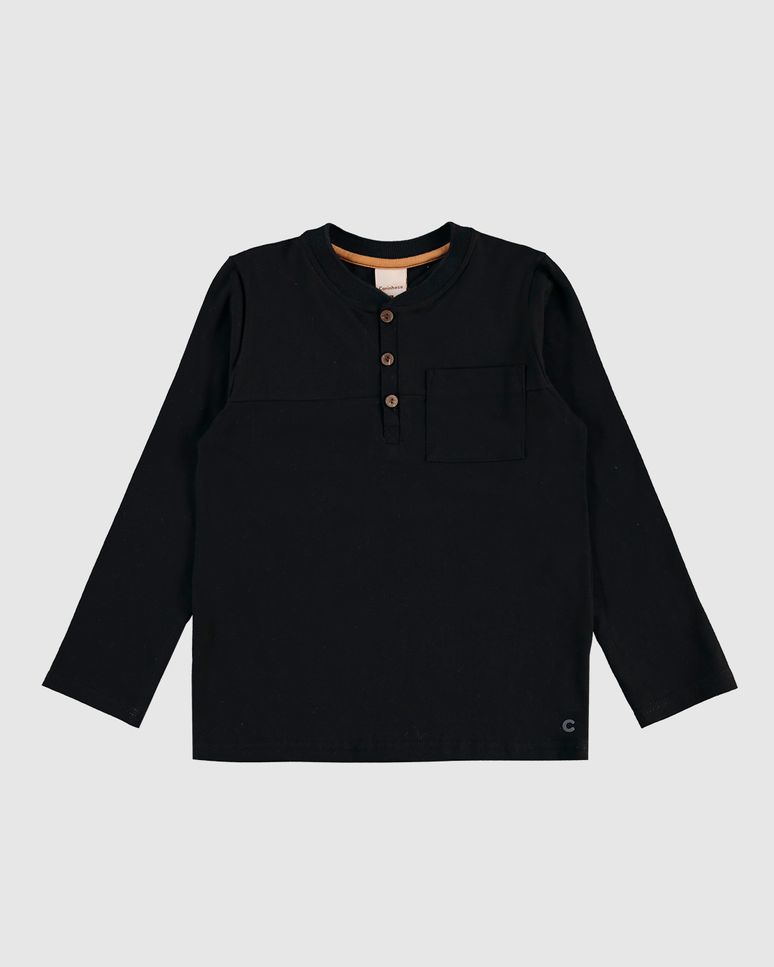 Camiseta Menino Peitilho Frontal Manga Longa Em Algodão - Carinhoso