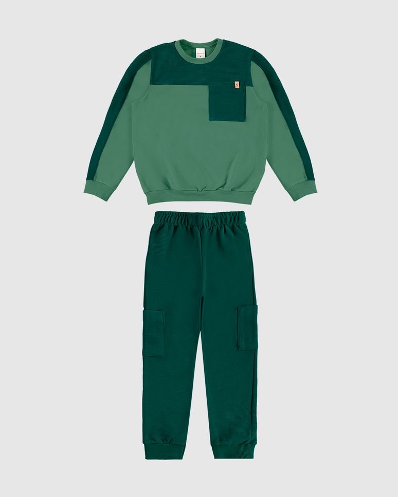 Conjunto Menino Calça Bolso Lateral Em Moletom Flanelado - Carinhoso